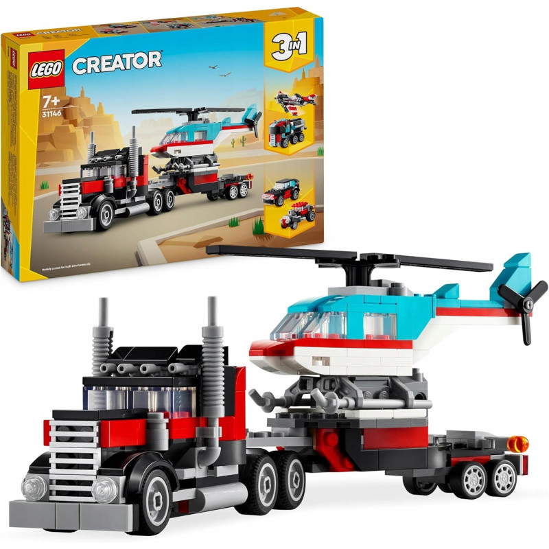 KLOCKI LEGO CREATOR 31146 CIĘŻARÓWKA Z PLATFORMĄ I HELIKOPTER 3w1