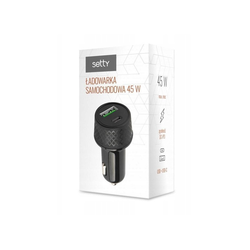 SETTY ŁADOWARKA SAMOCHODOWA PD USB USB-C 45W LSM-01 CZARNA