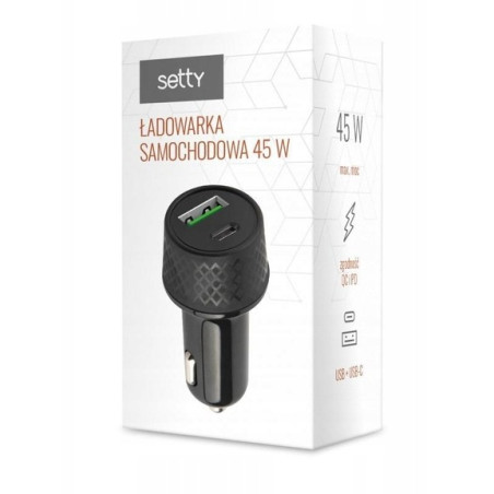 SETTY ŁADOWARKA SAMOCHODOWA PD USB USB-C 45W LSM-01 CZARNA