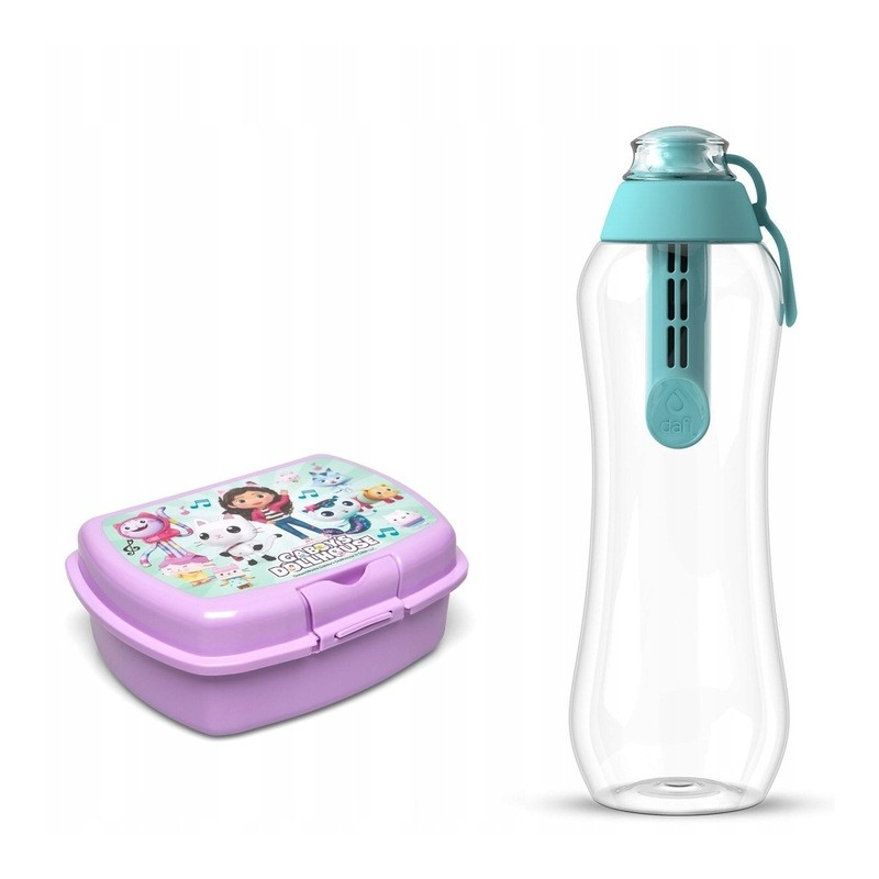 ZESTAW ŚNIADNIOWY LUNCHBOX KOCI DOMEK GABI + Butelka Filtrująca Dafi SOFT