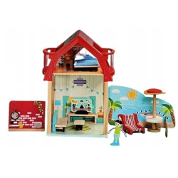 DREWNIANY DOMEK DLA LALEK PLAŻOWY ZESTAW + 17EL