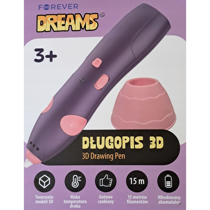 FOREVER DREAMS Bezprzewodowy kreatywny długopis 3D + 15 m filamentów