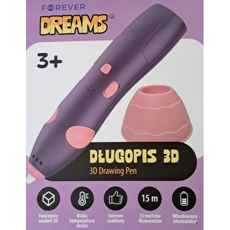 FOREVER DREAMS Bezprzewodowy kreatywny długopis 3D + 15 m filamentów