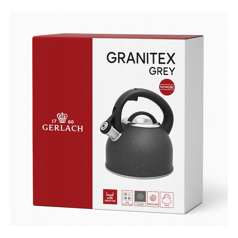Czajnik tradycyjny Gerlach Solid 2,8 L z Gwizdkiem Stalowy Indukcja granit