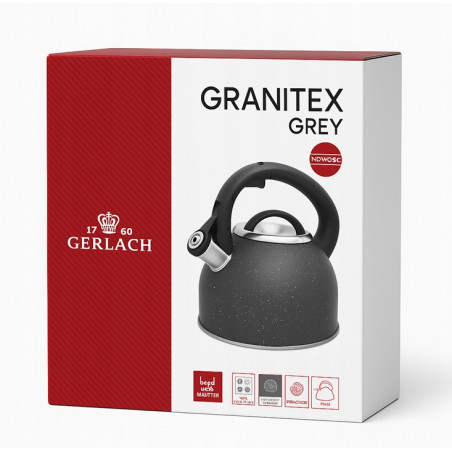 Czajnik tradycyjny Gerlach Solid 2,8 L z Gwizdkiem Stalowy Indukcja granit