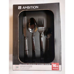 AMBITION MADENI 16 SZTUĆCE NIERDZEWNE CZARNE NOWOCZESNE BEZ WZORU 4 OSÓB