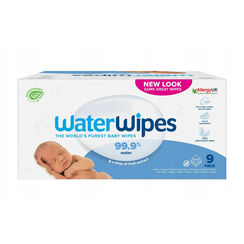 Chusteczki nawilżane 99,9% wody WaterWipes BIO 9x60 dla dzieci